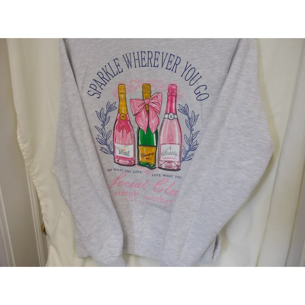 Simply Southern Sparkle Wherever You Go Champagne Graphic Sweatshirt Gray Small